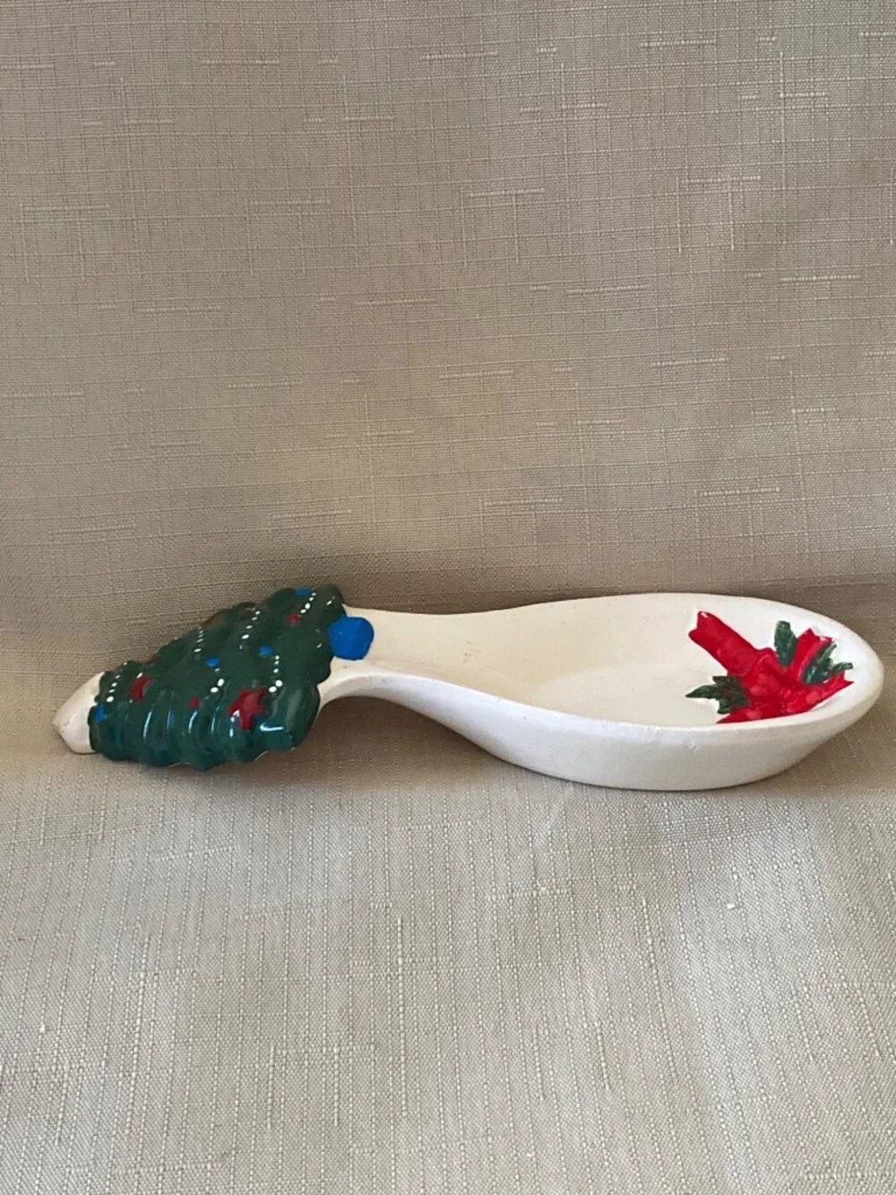Christmas tree spoon  rest ceramic 8 inches kitchen tool vintage retro